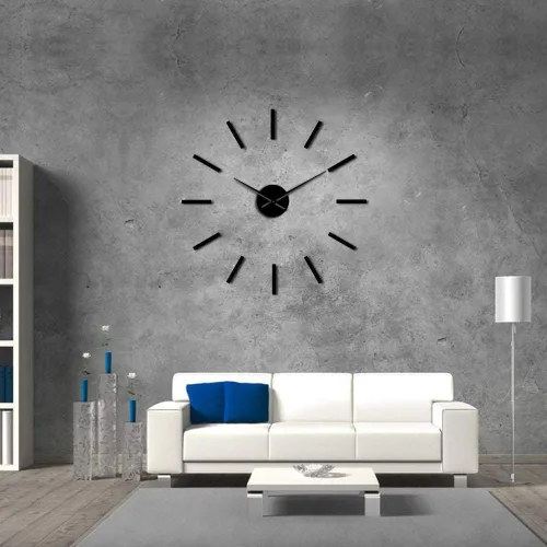 Miniatura 2 de Reloj de pared con efecto espejo acrílico grande 3D, diseño simple, arte de pared decorativo de cuarzo, silencioso, moderno, reloj grande, Negro