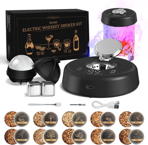 Kit de ahumador de whisky eléctrico, regalo de whisky para el día del padre, sin antorcha recargable, portátil, ahumador de cóctel con 7 luces de