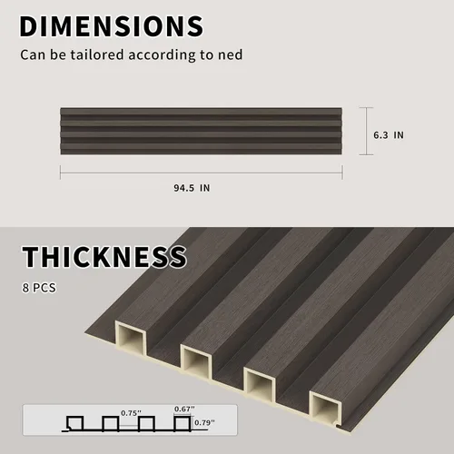 Miniatura 2 de POHARE WPC - Paneles de pared de listones, 8 unidades de 95 x 6 pulgadas, listones decorativos de madera acústica para pared y techos, paneles