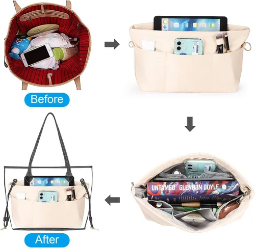 Miniatura 6 de Organizador de bolso de nailon, organizador de bolso, bolsa moldeadora en bolsa (beige, mediano)