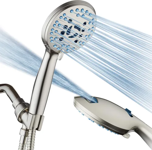 Hotel Spa AquaCare Cabezal de regadera de mano de alta presión de 8 modos, boquillas antiobstrucción, lavado a máquina integrado para limpiar Níquel