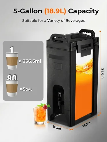 Miniatura 8 de Dispensador de bebidas aislado de 5 galones, dispensador comercial de bebidas calientes/frías para cafeterías, fiestas grandes, reuniones