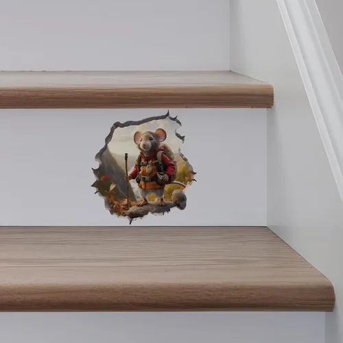 Miniatura 6 de Calcomanía de pared 3D con agujero de ratón para excursionista de otoño