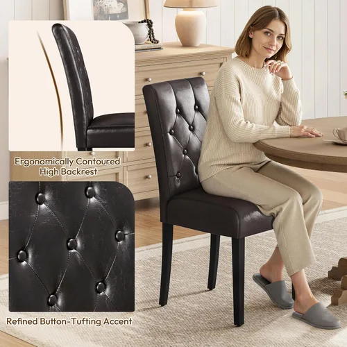 Miniatura 4 de Yaheetech Juego de 2 sillas de comedor tapizadas Parsons de cuero modernas con respaldo alto y patas de madera maciza, para comedor, sala de estar