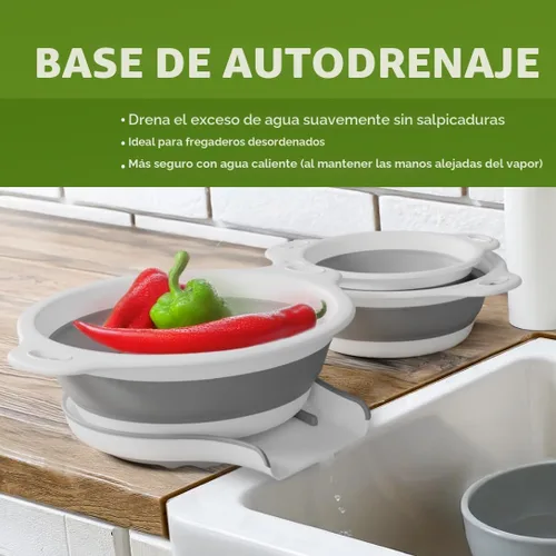 Miniatura 2 de Gevoli Coladores plegables (juego de 3) coladores de alimentos con base de drenaje de agua sobre el fregadero para pasta, frutas y verduras
