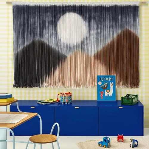 Miniatura 11 de Flber Tapiz de macramé para colgar en la pared, diseño geométrico de teñido anudado negro, decoración de pared bohemia para el hogar, 59 pulgadas