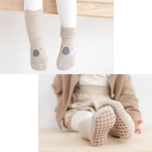 Miniatura 2 de Exegawe Calcetines antideslizantes para bebé, 5 pares de calcetines gruesos y cálidos con empuñaduras