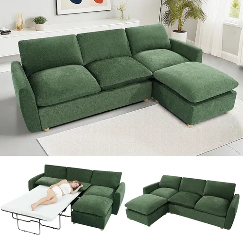 Sofá extraíble en forma de L con cama cama y otomana de almacenamiento, sofá modular de felpilla para sala de estar, sofá modular en forma de L con