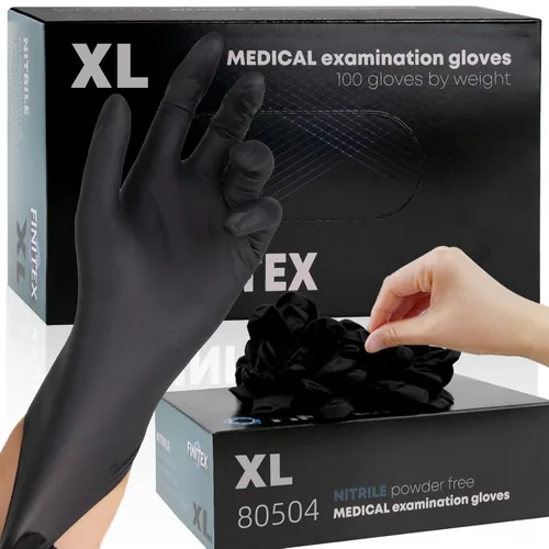 FINITEX - Guantes desechables de nitrilo negro, 5 mil, sin polvo/látex, examen médico, 100 unidades para examen, limpieza del hogar, guantes de