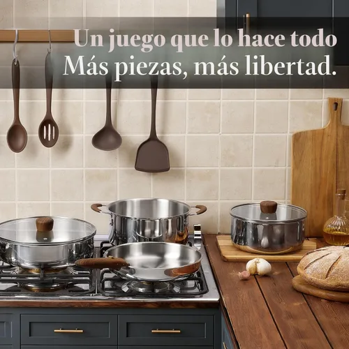 Miniatura 7 de CAROTE Juego de utensilios de cocina de acero inoxidable de 19 piezas con mango desmontable, juego de ollas y sartenes, juegos de cocina