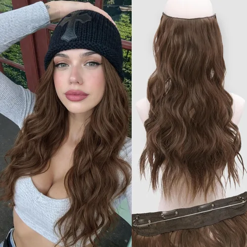 Miniatura 8 de Extensiones de cabello con halo de 12 pulgadas con alambre invisible, cabello largo ondulado ajustable, sintético, mejora con 4 clips de seguridad
