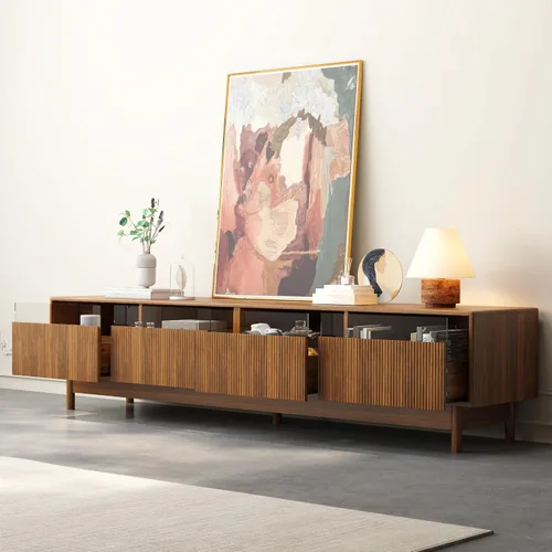 Miniatura 11 de JIVOIT Moderno soporte de TV de ratán para televisores de hasta 80 pulgadas, mesa consola inspirada en ratán con 3 gabinetes y 2 cajones, armario