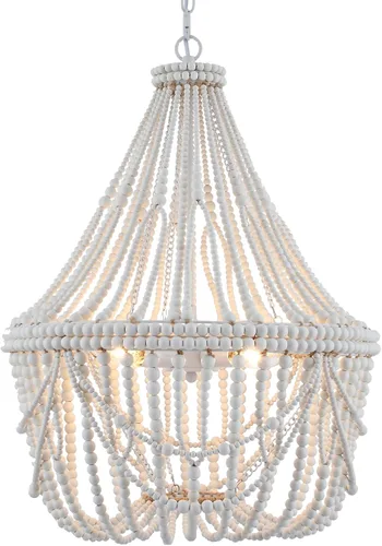 Miniatura 11 de candelabro rústico de 4 luces con cuentas de madera y borlas estilo Bohemia, luz colgante rústica antigua para dormitorio, isla de cocina, comedor