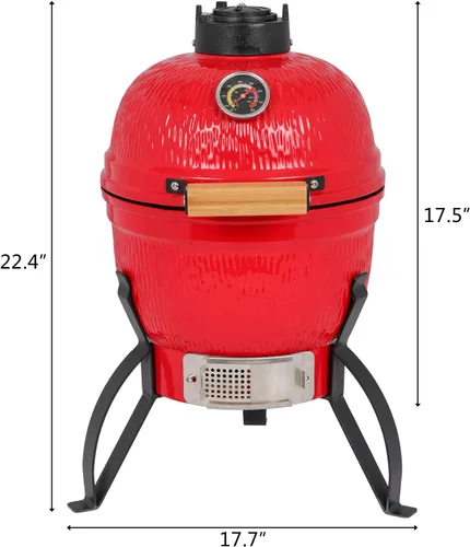 Miniatura 5 de Vasitelan Parrilla de Cerámica, Parrilla Portátil de Cerámica de Carbón de 13 pulgadas, Parrilla de Carbón Kamado BBQ (Naranja)