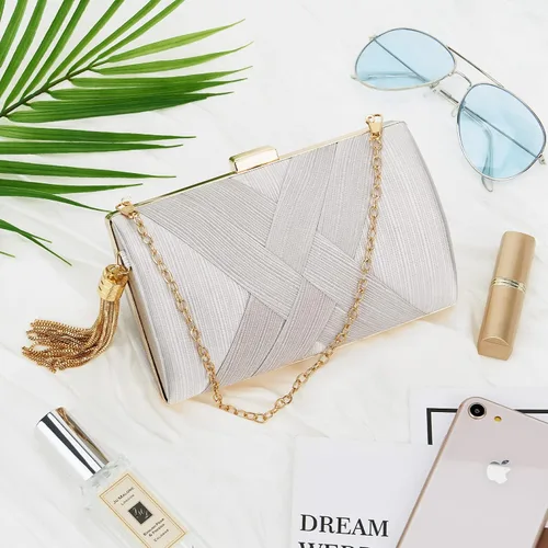 Miniatura 5 de Bolso de mano para mujer, bolso de noche con flecos, bolso de mano para mujer, bolso de mano de boda, bolso de mano con cadena, bolso cruzado
