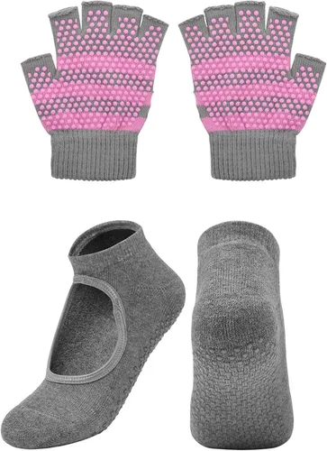 Cosmos Juego de guantes y calcetines de yoga antideslizantes para mujer, juego de calcetines y guantes de pilates para mujer, barra, ballet, bikram