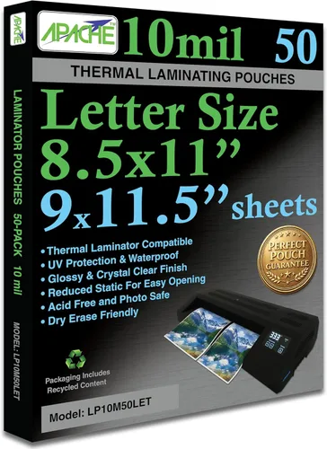 Miniatura 19 de Apache Poster Size Laminating Pouches, 2 Mil, 10 Pack, Holds 24 x 36 Inch Projects (25 x 37 Inch Pouch Size), Thermal Laminator Compatible