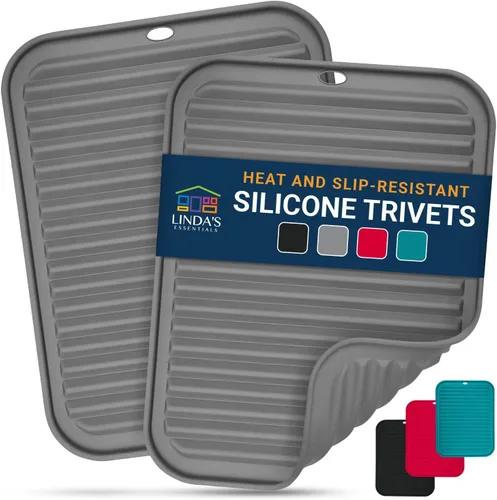 Salvamanteles de silicona para platos calientes, ollas, sartenes (paquete de 2) – Soportes de ollas resistentes al calor para alfombrillas de 2