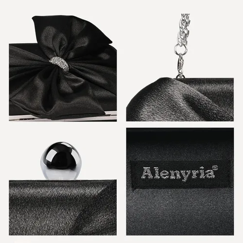 Miniatura 6 de Elegante bolso de mano de satén para mujer con lazo de diamantes de imitación, bolso formal para boda, fiesta, baile de graduación, cóctel