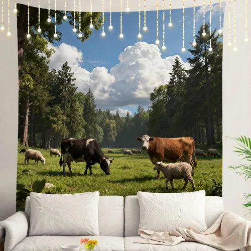 Miniatura 24 de Shrahala Tapiz de pared con paisaje de lago de otoño, bosque amarillo, para colgar en la pared, tapiz grande, decoración de fibra de poliéster