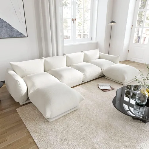 Miniatura 13 de JACH Otomana Cómoda de Estilo Moderno de Mediados de Siglo, Reposapiés de Sofá de Chenilla con Cojín Grueso, Muebles Taburete de 26" para Espacios