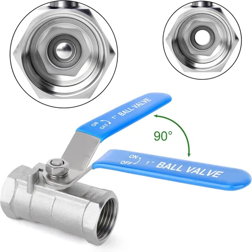 Miniatura 2 de TAISHER Kit de válvula de bola FNPT de 1 pulgada, acero inoxidable 304 con asas azules y pezón