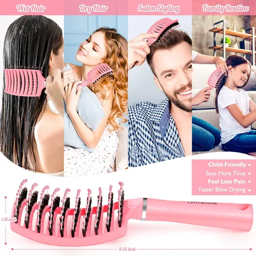 Miniatura 4 de URTHEONE Cepillo para el cabello, cepillo desenredante de cerdas de jabalí, cepillo de pelo curvado ventilado para mujeres, hombres y niños, rizado