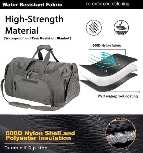 Miniatura 5 de HYKING Bolsa de gimnasio para mujeres y hombres, bolsa táctica militar para fin de semana, entrenamiento, ligera, impermeable, deportiva, bolsillo