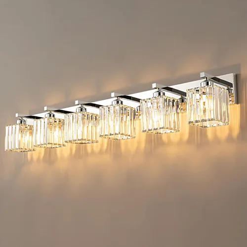 Moderna lámpara de tocador de baño de cristal, color cromo, de 6 luces Cromo Recto
