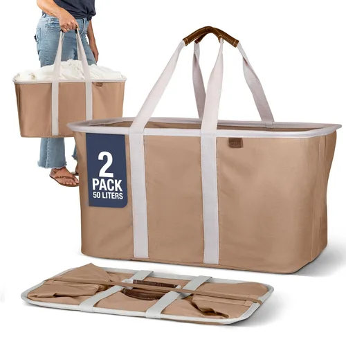 Miniatura 9 de CleverMade Bolsa plegable para la ropa sucia - Denim Carbón 2-Paquete 50L - Contenedor plegable de organización de almacenamiento para ropa, Denim