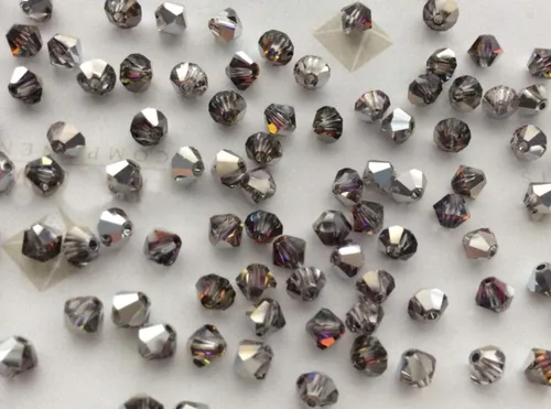 Miniatura 4 de 100 cuentas sueltas de cristal bicono facetado auténtico Preciosa de 0.157 in (0.16 pulgadas) de cristal de volcán (plateado y naranja metálico)