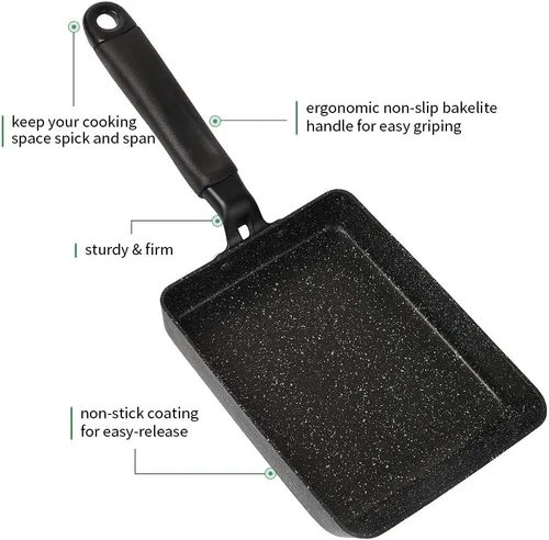 Miniatura 3 de MyLifeUNIT Tamagoyaki - Sartén para tortilla japonesa antiadherente con espátula de silicona, bandeja cuadrada para huevos, 7 x 5 pulgadas