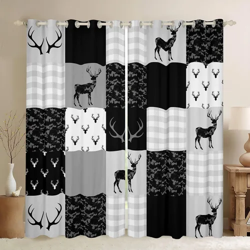 Miniatura 39 de Manfei Cortinas opacas negras de panal de abeja con luces de neón azul real, tratamientos de ventana con estampado geométrico hexagonal, decoración