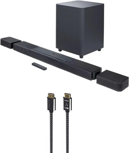 JBL BAR-1300X - Barra de sonido y subwoofer de 11.1.4 canales con altavoces envolventes con un cable HDMI de 8K trenzado prémium 7S-8KHD2-2.5M VII