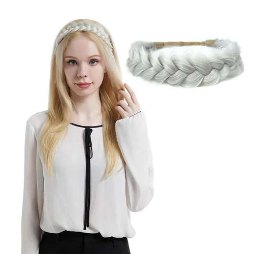 Diadema trenzada, 2 hebras, clásica, gruesa, trenzada, ancha, elástica, de calidad, sintética, trenzada, para mujeres y niñas, estilo bohemio, 2.42