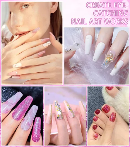 Miniatura 7 de Juego de uñas acrílicas con taladro y luz UV, juego de uñas para principiantes con todo incluido, set de 24 polvos acrílicos de brillo con monómero