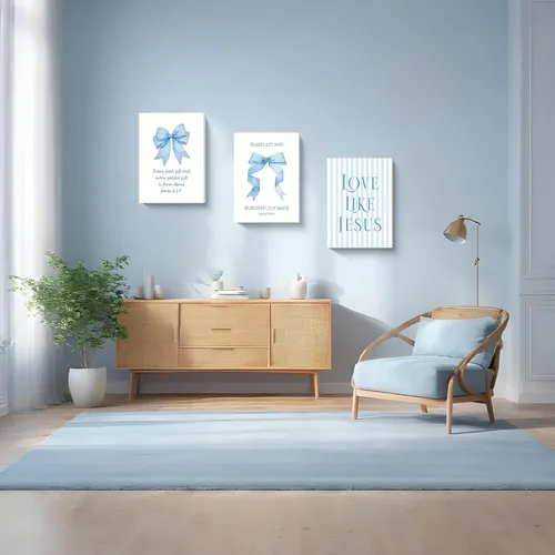 Miniatura 8 de Decoración de pared de 3 piezas con lazos azul claro, decoración de pared para habitación de niña adolescente de Jesús, bonitas imágenes
