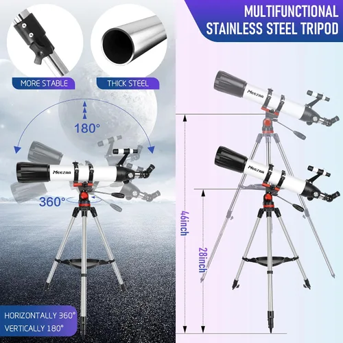 Miniatura 5 de MEEZAA Telescopio, Telescopio para Adultos de Alta Potencia Profesional, Apertura de 90mm 800mm Telescopios Refractores para Principiantes