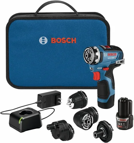 Bosch Taladro/destornillador GSR12V-300FCB22 de 12 V máx. con sistema Flexiclick® 5 en 1 con (2) baterías de 2.0 Ah