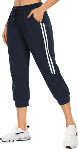 KaiDi Pantalones capri para mujer, pantalones capri casuales con bolsillos, pantalones capri para yoga, pantalones de entrenamiento con cordón