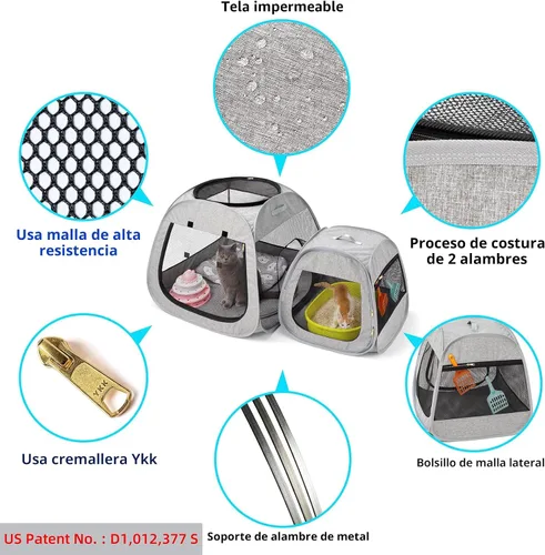 Miniatura 6 de Tenrai Corralito Portátil para Gatos, Diseño Trapezoidal para Mejor Estabilidad, Carpa Plegable para Mascotas para Uso Interior y Exterior