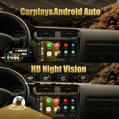 Miniatura 2 de Estéreo de coche doble DIN con pantalla táctil IPS HD de 7 pulgadas, compatible con Apple Carplay y Android Auto, cámara trasera gran angular