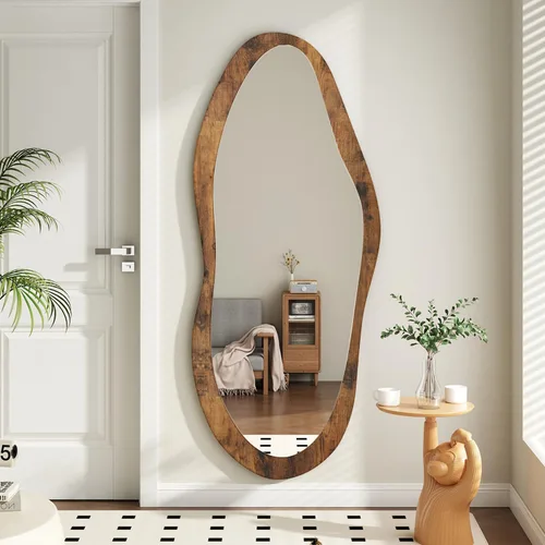 Miniatura 13 de AAZZKANG Espejo de pared irregular de longitud completa, grande con marco de madera, 47 x 16 pulgadas, espejos asimétricos negros de cuerpo completo