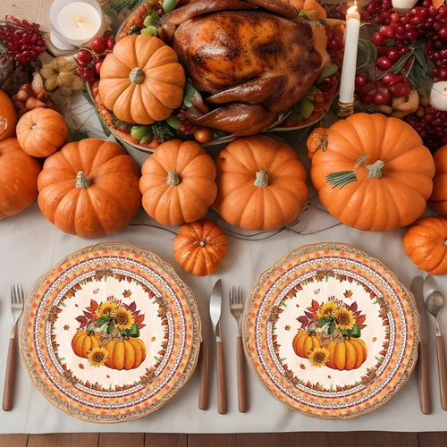 Miniatura 5 de Juego de platos y servilletas de Acción de Gracias, suministros de calabaza para fiesta de otoño, decoraciones de Acción de Gracias, juego