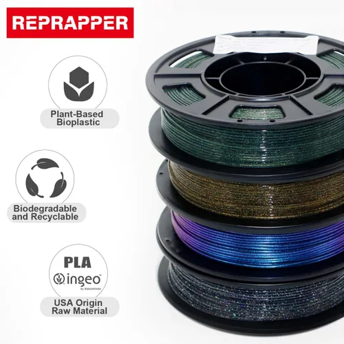 Miniatura 3 de RepRapper Filamento de ácido poliláctico (PLA), paquete de muestra de purpurina multicolor, brillante Galaxy Silk PLA0.069 pulgadas para impresora