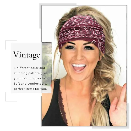 Miniatura 5 de CAKURE Diademas anchas bohemias anudadas para la cabeza, bufanda africana para la cabeza, accesorios para el cabello de motocicleta, para mujeres