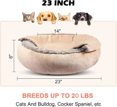 Miniatura 5 de GASUR Cozy Cuddler - Cama pequeña para perros y gatos con forma de dona redonda que alivia el instinto animal de cavar, con manta para mascotas