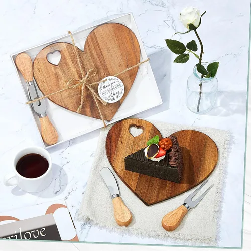 Miniatura 4 de Patelai 1 Juego de Tabla de Queso en Forma de Corazón para Despedida de Soltera y Baby Shower con Cuchillo, Tabla Mini de Madera para Charcutería