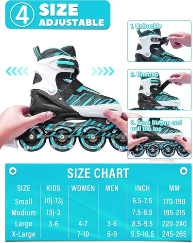Miniatura 2 de Patines en línea ajustables para niños y niñas de 5-8 y 8-12 años con ruedas iluminadas, patines para niños de 4-12 años, patines para adolescentes