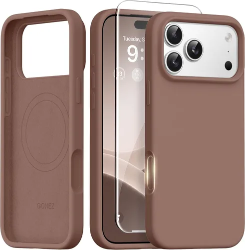 Miniatura 98 de GONEZ Funda de silicona para iPhone 14 Pro Max, compatible con MagSafe, con protector de pantalla + protector de lente de cámara, silicona líquida a